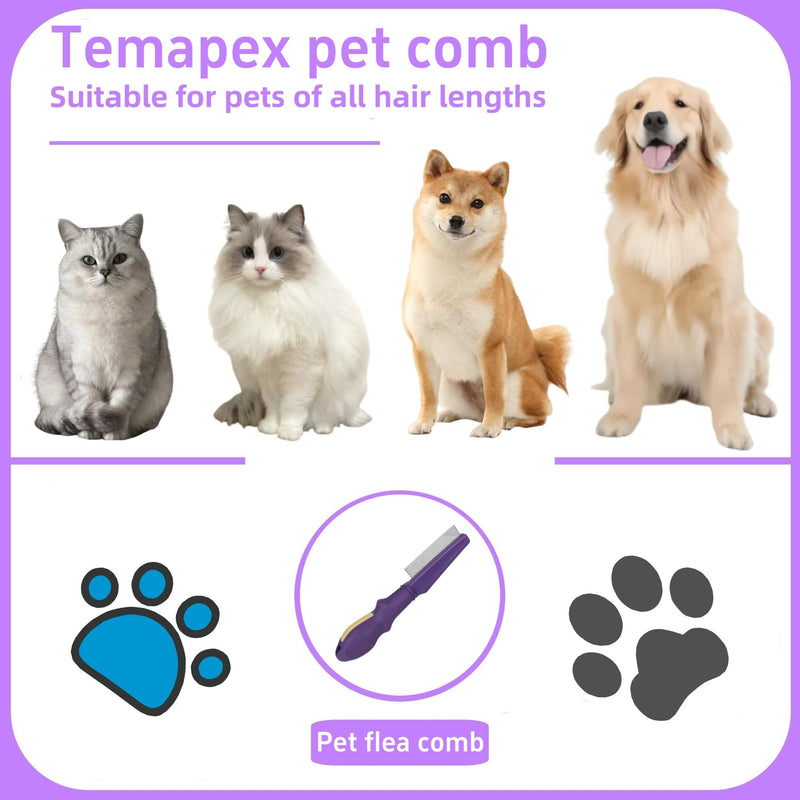 Pet Flea Comb for Dogs & Cats,Removes Tangles & Flea, Tear Stain Removal, Stainless Steel Metal Teeth, Non-slip & Anti-static Rubber Handle, Safe & Gentle Pet Grooming Comb Pet Flea Comb - PawsPlanet Australia