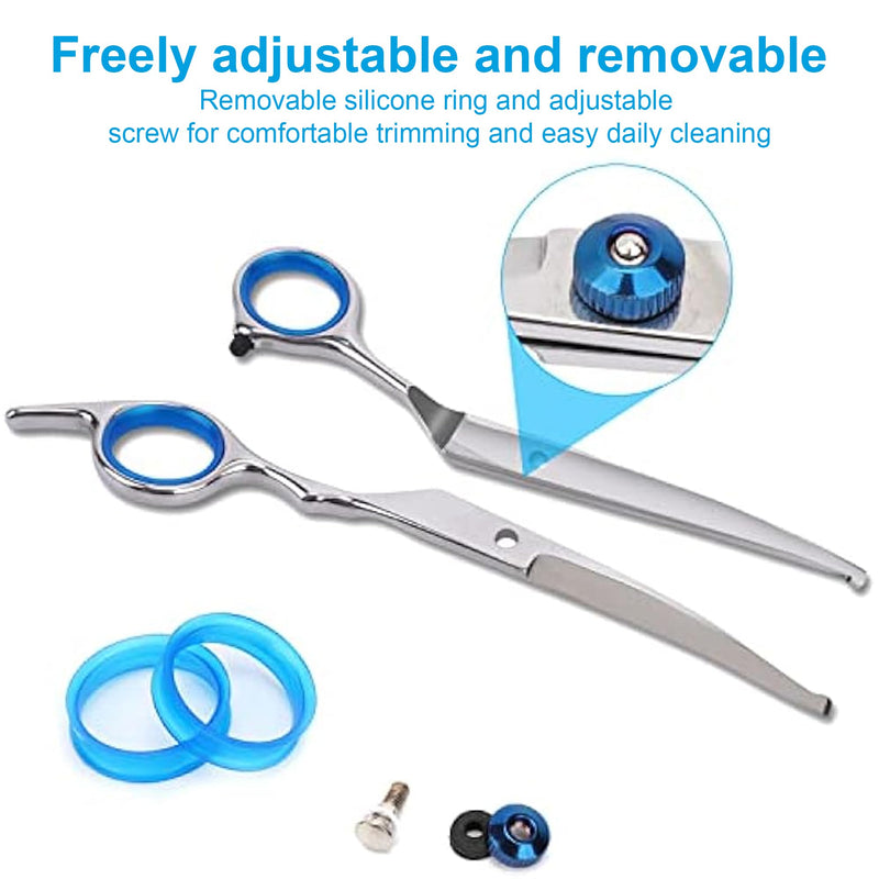 Pet Grooming Scissors, Upper Curved Pet Grooming Scissors Set with Safety Rounded Tips, 6.7-Inch, Stainless Steel, Pet Cat and Dog Hair Trimming, Professional Pet Hair Care Tool. 6 piece