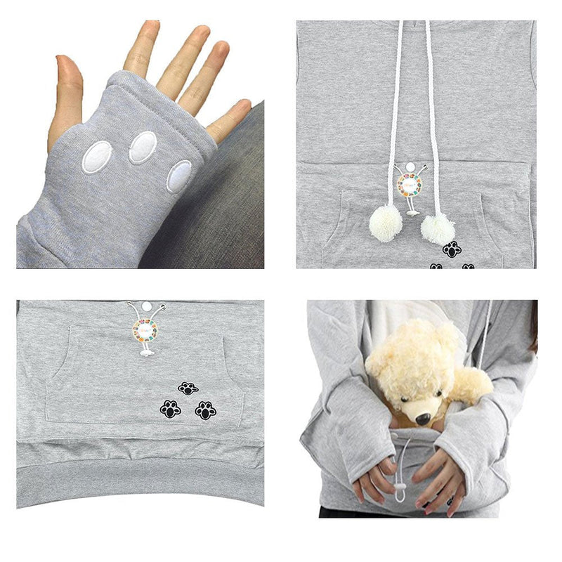 Womens Pet Carrier Shirts Kitten Puppy Holder Animal Pouch Hood Sweatshirt X-Large-XX-Large Light Grey - PawsPlanet Australia