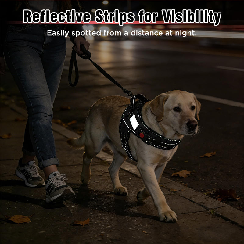 Soft No Pull Dog Harness - Black, Reflective Strips, Customizable Velcro Patches, Adjustable Breathable Vest with Soft Neck Pad & Locking Buckle for Small Medium Large Dogs-XL XL - PawsPlanet Australia