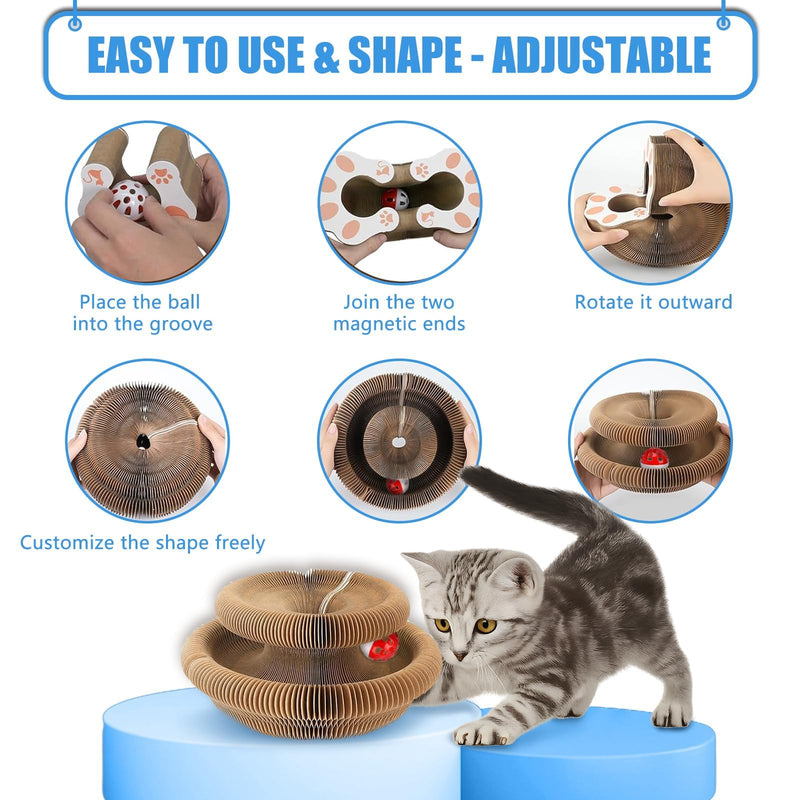 2 Pack Kitty Kurls Cat Scratcher, Magic Organ Cat Toy Scratching Board with Bell Balls, Reversible Corrugated Cardboard for Pet Claw Care Style 1 - PawsPlanet Australia