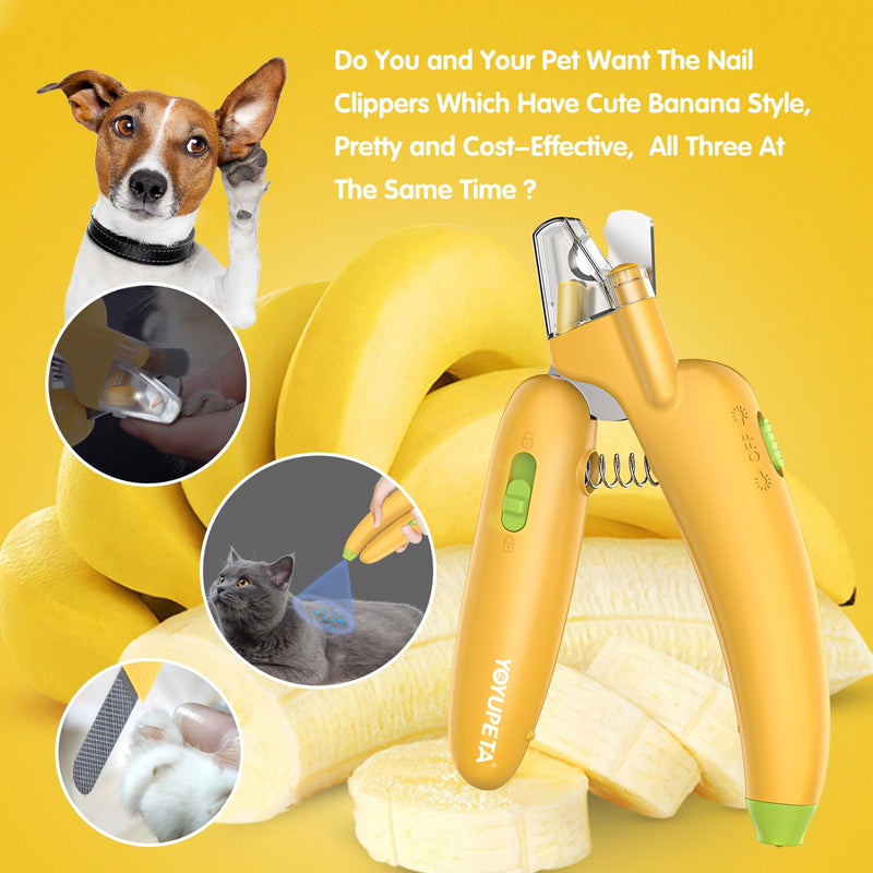 Dog Nail Clippers with LED Light & Nail File – Professional at-Home Pet Grooming Kit, Razor-Sharp Claw Trimmer & Built-in File for Safe, Stress-Free Trimming on Dogs Cats. Yellow - PawsPlanet Australia