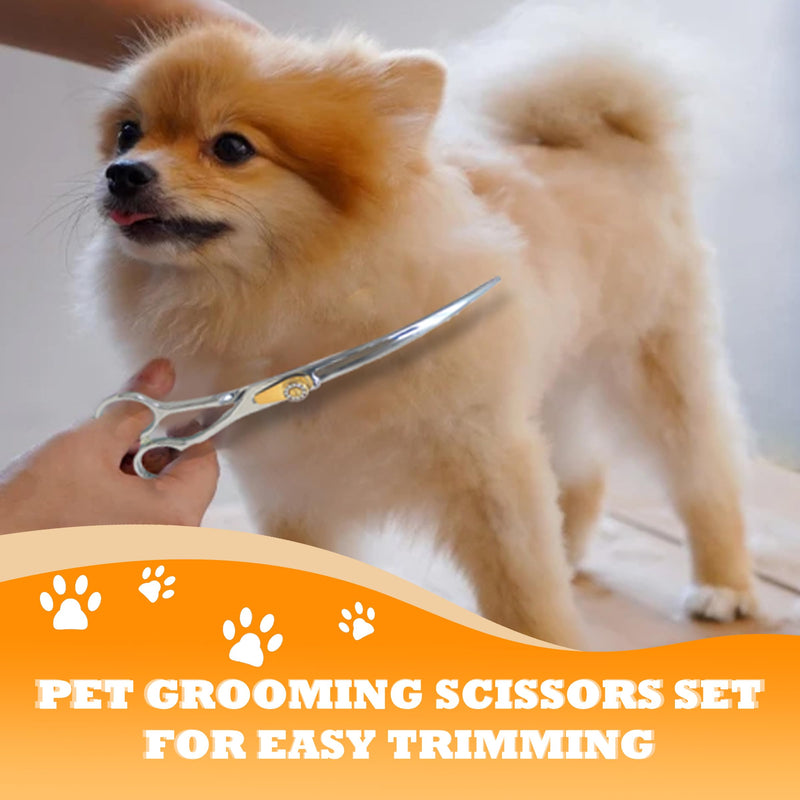 7 Inch Professional Dog Grooming Scissors Kit, 6-in-1 Grooming Scissors for Dogs, Pet Grooming Shears Set, Straight Scissor & Thinning Shear & Curved Scissor & Chunker Shear (Silver) Silver - PawsPlanet Australia