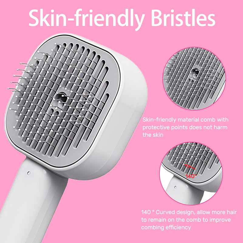 Pet Steam Brush for Cats, 4 in 1 Cat Brush for Long Haired Cats Kittens Dogs for Shedding Grooming Massage Self Cleaning (White Grey)