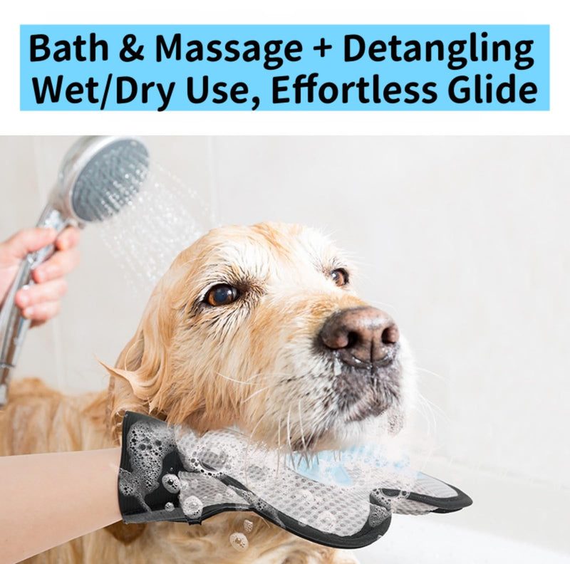 3-in-1 Pet Grooming Set: Soft Silicone Curry Bath Brush *1 & Stainless Steel Comb *1 for Dogs/Cats with Short/Long Matted Hair,Gentle Deshedding & Knot Removal,Dry & Wet Use Massage Glove*1 3PC IN 1
