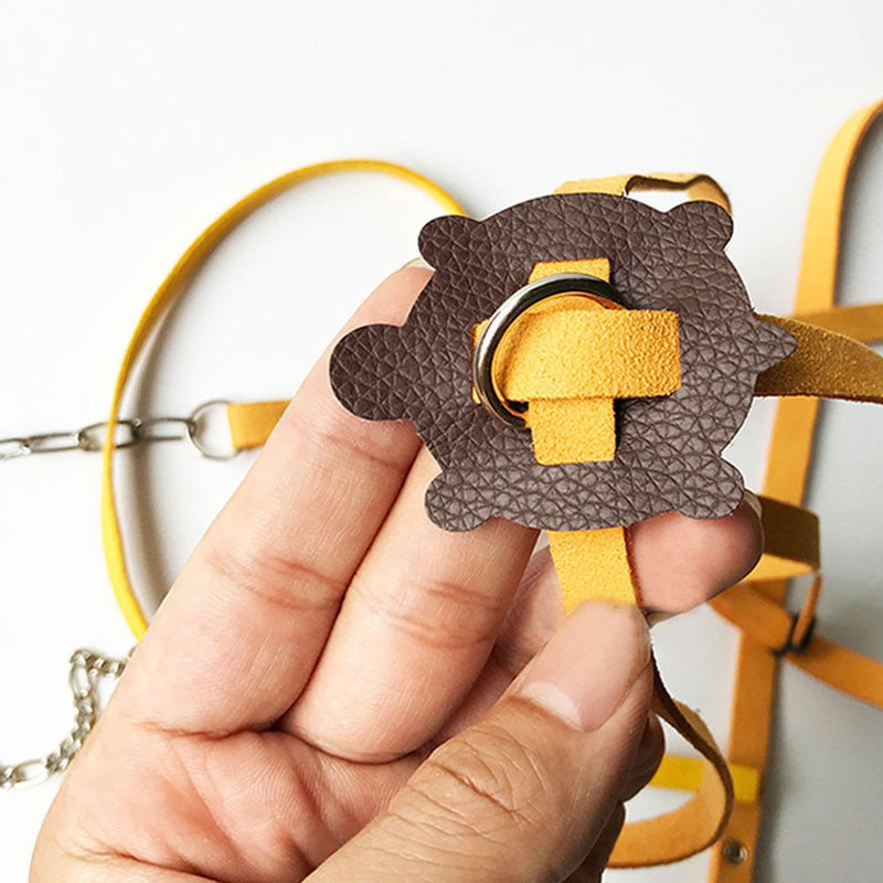 HQSSG Adjustable Tortoise Harness Leash – Soft Suede Strap & Stainless Steel Chain –Pet Turtle Leather Harness and Leash Harness Pet Walking Rope for Small Medium for Shells Up to 7.9"/15.7" Large Lemon Yellow - PawsPlanet Australia