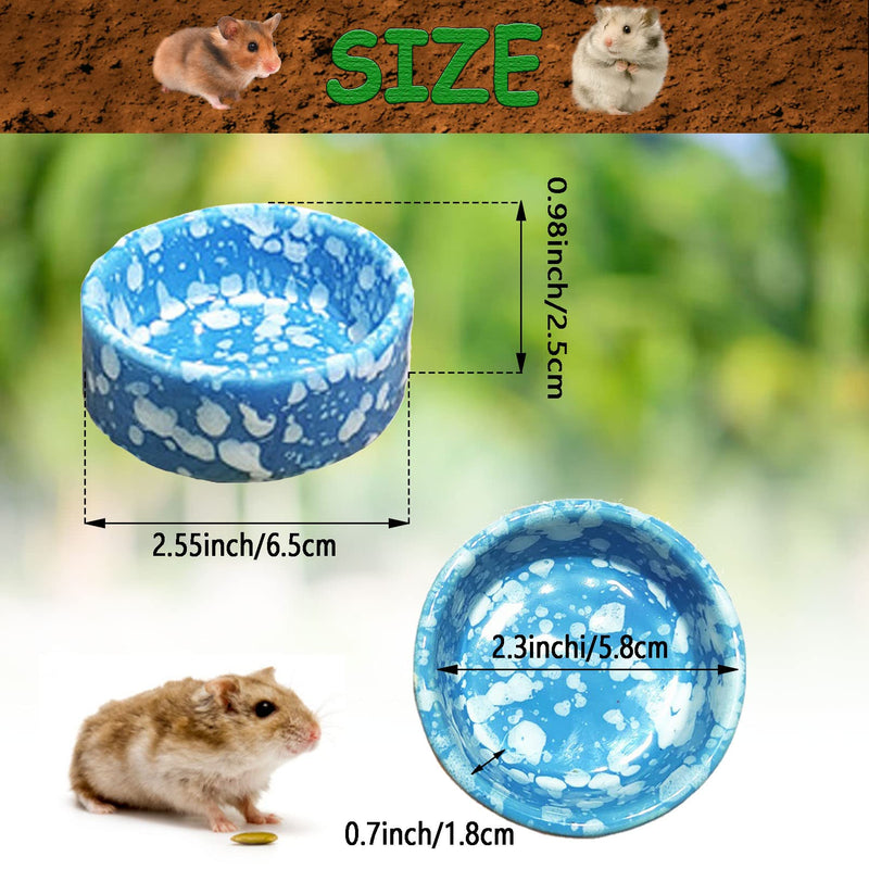 kathson 2 Pcs Hamster Food Bowl Guinea Pig Ceramic Water Bowl Small Animal Feeding Dish for Dwarf Hamster Gerbil Syrian Ferret Hedgehog Chinchilla Bunny (Blue)… Blue