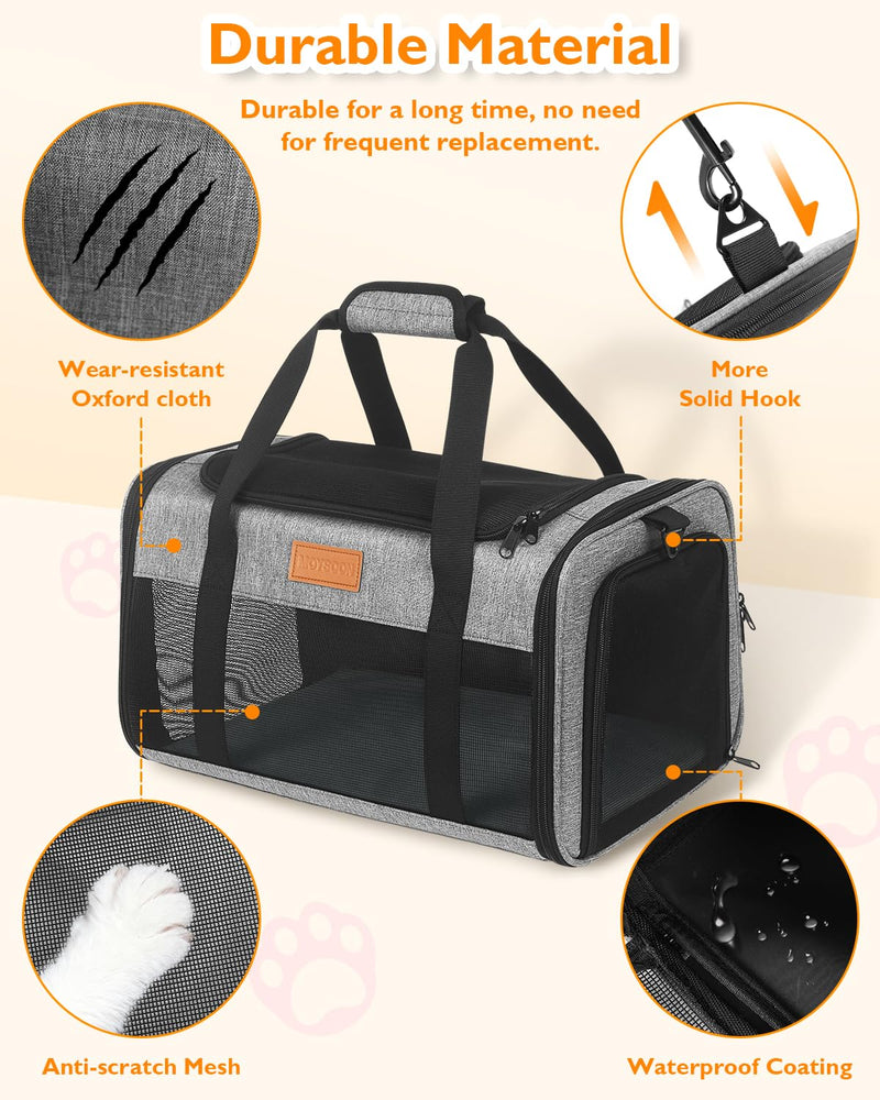 PETUX Airline Approved Pet Carrier - 17x11x9.5 in, Underseat, Top & Side Entry, Soft Sided Cat Dog Carrier for Small Cat & Dog Up to 12 lbs with Breathable Anti-Scratch Mesh for Travel & Vet - Grey 17.0"L x 11.0"W x 9.5"H - PawsPlanet Australia