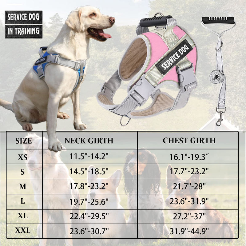 Dogmify Service Dog Vest,No Pull in Training Service Dog Harness and 5FT Dog Leash Set, Adjustable 3M Reflective Nylon Pet Dog Vest with Handle,Easy Control for Small Medium Large Dogs Small (Pack of 1) Pink - PawsPlanet Australia