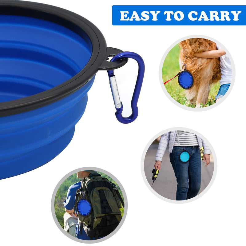 COLLAPSIBLE Dog Cat Bowls 2 Pack Travel Dog Bowls Portable Pet Water Bowl Dog Cat Food Feeder Walking Hiking Camping Bowl for Small Medium Large Dogs Light Blue & Dark Blue - PawsPlanet Australia