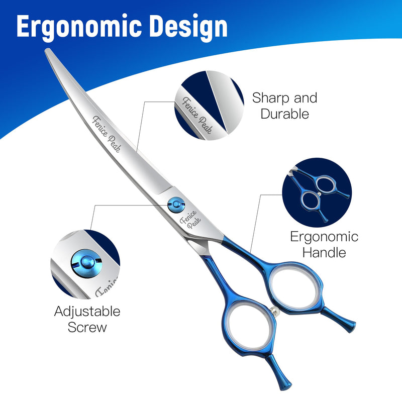 Fenice Peak Grooming Scissors for Dogs 7 inch Curved Pet Grooming Scissors Ergonomically Designed Blue Handles Ideal Dog Shears for Precise Trimming Easy Use. 7" - PawsPlanet Australia