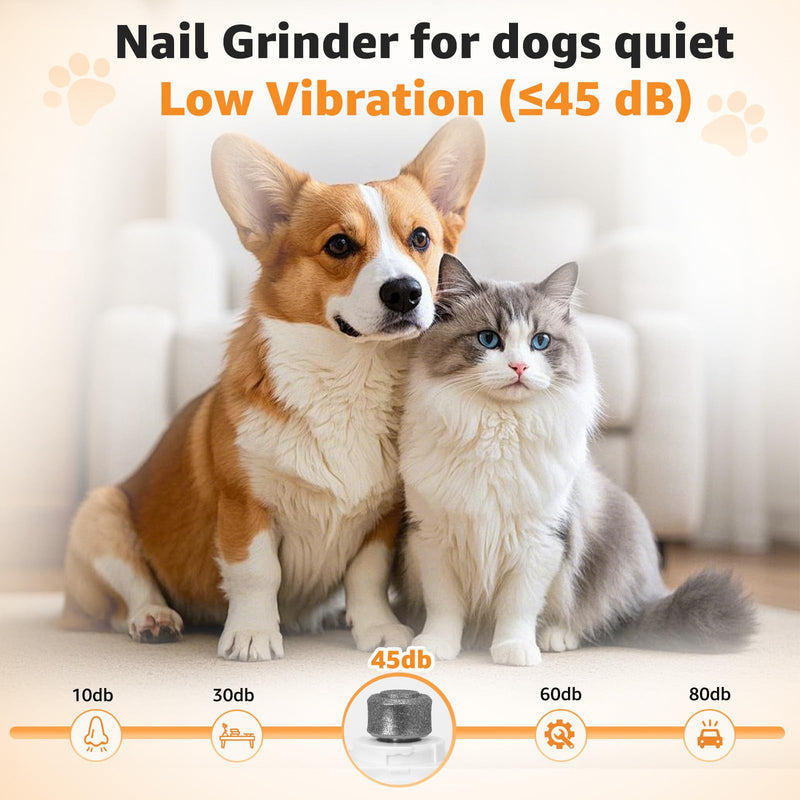 2-in-1 Dog and Cat Nail Grinder and Clipper - 3-Speed Adjustable Electric with Manual Head, Quiet Motor and LED Light for Safe Trimming, Professional Grooming Tool for All Pets