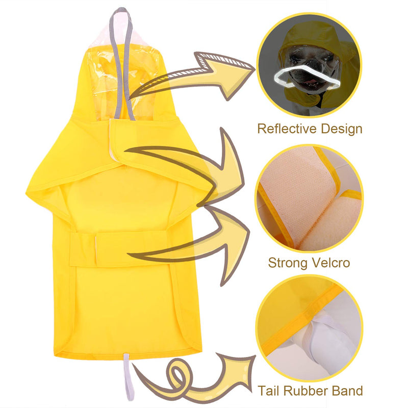 Pet Raincoat Packable Hooded Dog Rain Jacket Reflective Strips Lightweight Adjustable Poncho for Small Medium Large Dogs Yellow XS XS (Back:11 Inches)