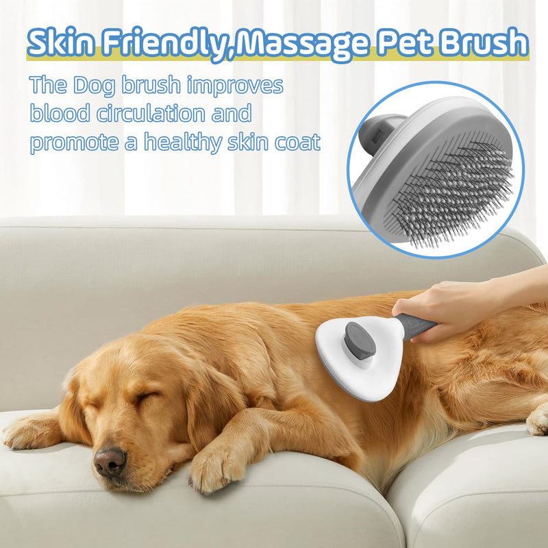 Cat Brush,Self Cleaning Dog Brush for Shedding,Skin Friendly Cat Brushes for Indoor Cats Shedding Massage Grooming,Deshedding Dog Slicker Brush for Cats Loose Fur Long&Short Hair Removal Grey - PawsPlanet Australia