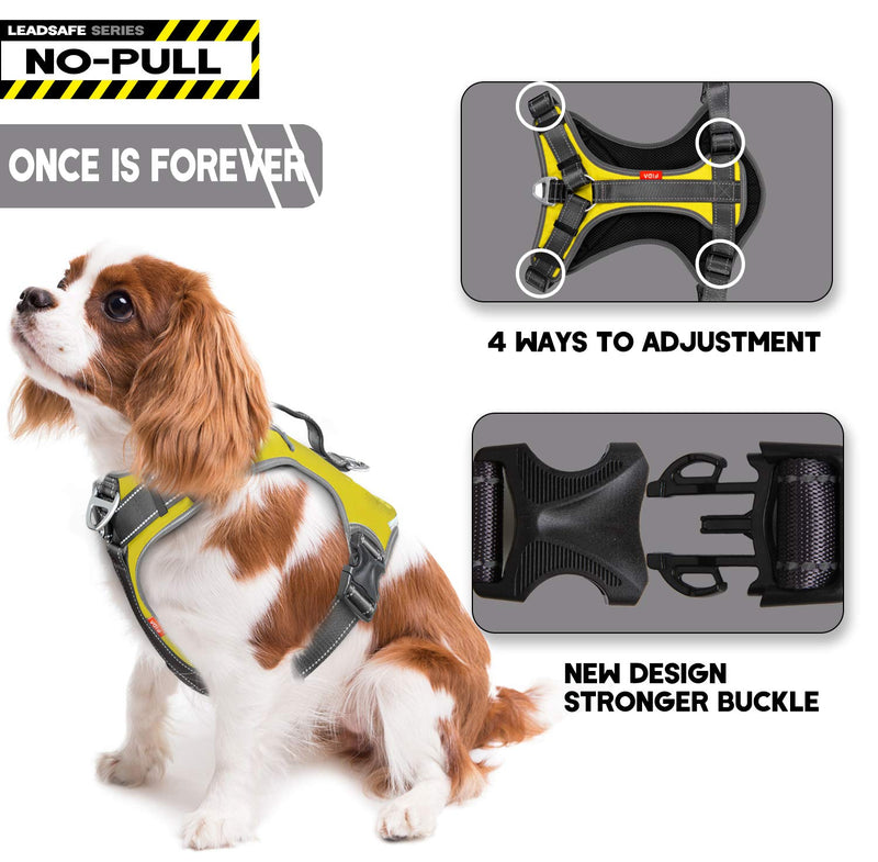 Fida Dog Harness, Multi-Functional No-Pull Pet Vest Harness with Saddle Bags Backpack, Front Leash Clip, Adjustable Soft Padded Reflective No-Choke Dog Vest Heavy Duty for Small Dog, S, Yellow Small (Neck:14"-18";Chest:20"-22.5") - PawsPlanet Australia