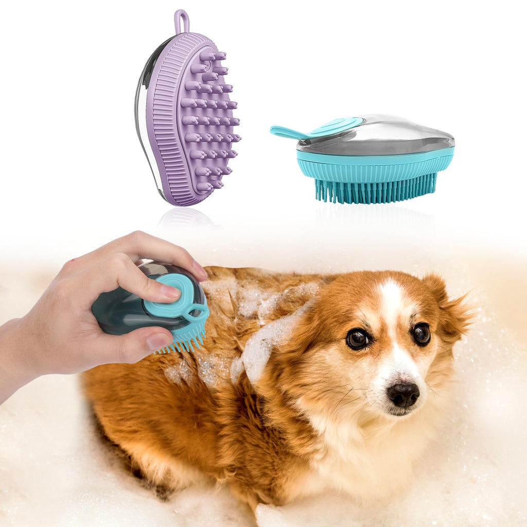 AIERSA Dog Shampoo Brush 2pcs,Dog Washing Brush,Soft Rubber Dog Bath Scrubber,Dog Bath Brush with Soap Dispenser for Short Haired Dogs - PawsPlanet Australia
