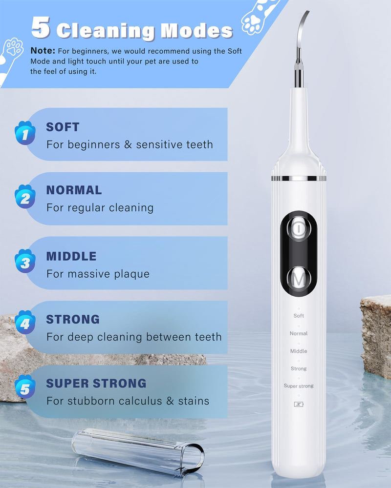 Plaque Remover for Teeth, Pet Tooth Brushing Kit, Dental Tools to Remove Plaque and Tartar, Safe for Dog and Cat, with LED Light, White - PawsPlanet Australia