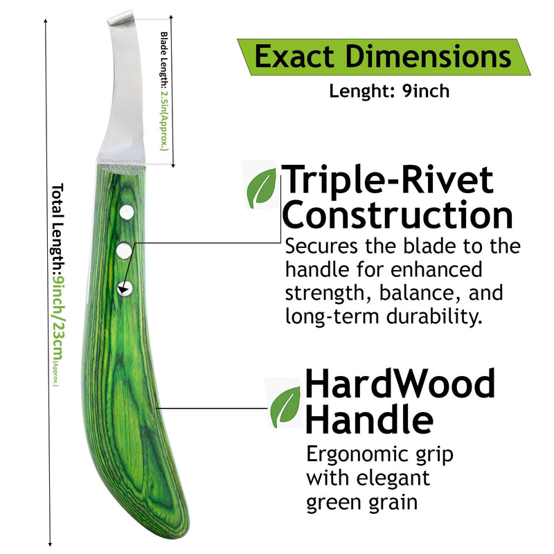 – Super Sharp Hoof Knife | Stainless Steel Blade with Wooden Handle | Professional Farrier Hoof Trimming Tool for Horses & Equine Hoof Care (Green Right-Hand) Green Right-Hand