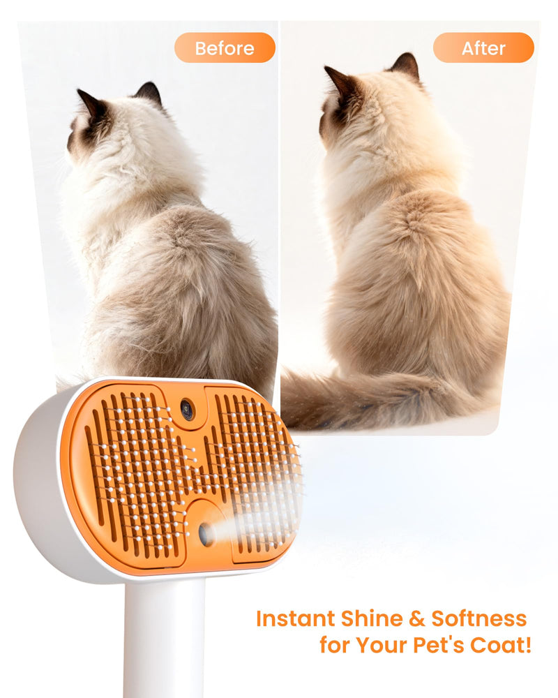 Cat Steam Brush, Self Cleaning Cat Brush for Shedding, 3 in 1 Pet Spray Hair Removal Comb, Pet Steam Brushes for Long and Short Haired Dog, Cool Mist Only with Empty Bottle