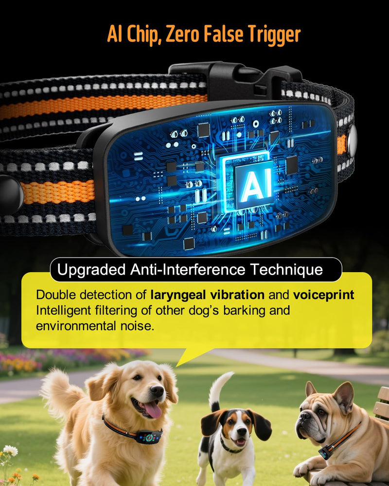 Dog Bark Collar for Large Medium Small Dogs, Rechargeable Smart Bark Control Collars, Automatic Anti Barking Training Collar with 5 Adjustable Sensitivity Beep, Vibration, Shock Modes - PawsPlanet Australia