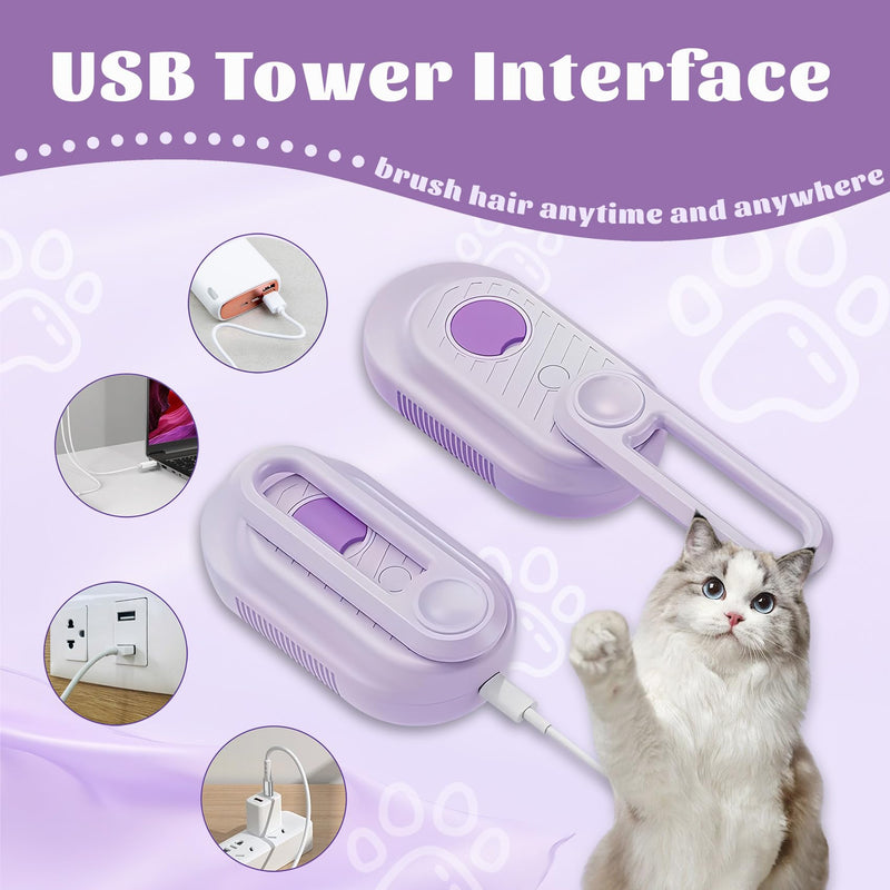 Cat Brush Cat Steam Brush Rechargeable Steamy Pet Grooming For Shedding, Water Spray Massage Brushs, Dog Hair Removal Self Cleaning Brushs Steamer Wet Spa Comb (Purple) - PawsPlanet Australia