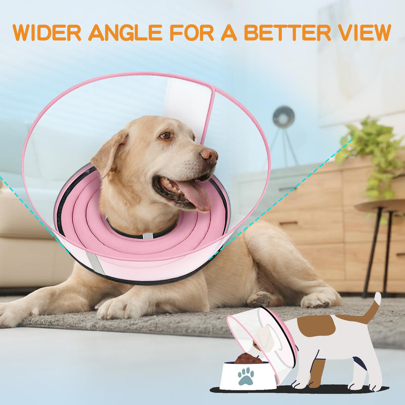 Raised Dog Cone Collar Alternative After Surgery, Soft Dog Cone for Small Medium Large Breeds to Stop Licking, Pet Neck Donut Collar After Surgery Pink XL
