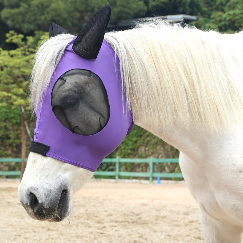 Horse Fly Mask, Fly Masks for Horses with Ears, Super Comfort & Stretchy Fitting Lycra Equine Fly Mask Violet Full Violet(A) - PawsPlanet Australia