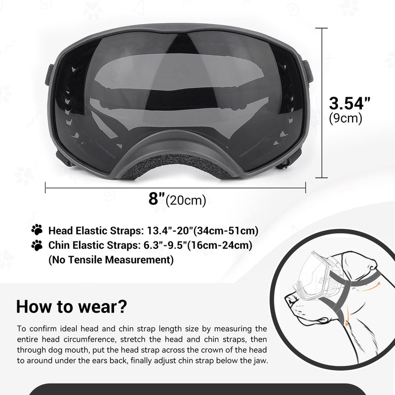 PETLESO Dog Goggles for Large Breed, Dog Sunglasses Medium Large Breed Wide View Pet Eye Protection with Adjustable Straps for Driving Riding Hiking, Black Lens - PawsPlanet Australia
