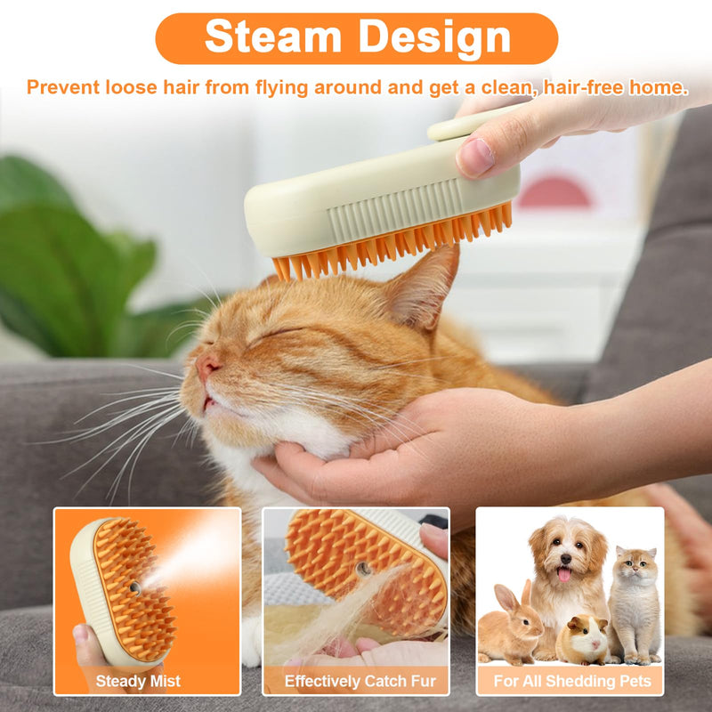 Nepfaivy Pet Steam Brush for Cat - Cat Steam Brushes for Indoor Cats Shedding, Rechargeable Steaming Brush for Dogs, Dog Mist Water Steamer, Pet Spray Hair Removal Comb for Massage Grooming KhakiFoldable - PawsPlanet Australia