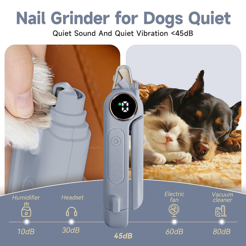 2-in-1 Dog Cat Nail Grinder & Clipper with LED Light, Pet Nail Clippers for Large Medium Puppy Dogs Ultra Quiet, Dog Cat Nail Trimmers with Splash Guard, Electric Dog Cat Claw Care File (Grey) Grey - PawsPlanet Australia