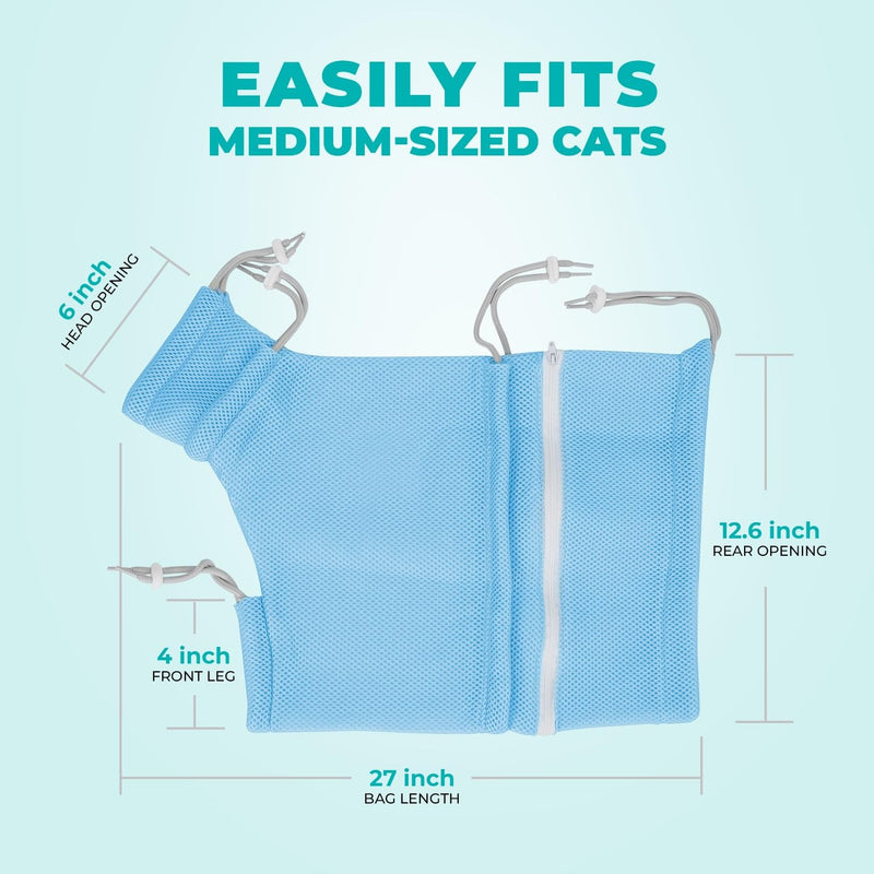 Dog Cat Bathing Bag - Anti Scratch and Bite Pet Grooming Restraint | Adjustable Mesh Groomer Bags for Bath Washing, Shower, Nail Clipping, Medication | Small to Medium Cats and Dogs (Blue) - PawsPlanet Australia
