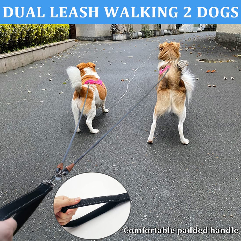 8 FT Double Dog Leash, 2 Way Mulitiple Dog Leash Detachable No Tangle with Soft Padded Handle, 1/4" Rope Dual Lead for 2 Dogs Outdoor Walking (Orange Yellow) 8ft* 1/4" orange yellow - PawsPlanet Australia