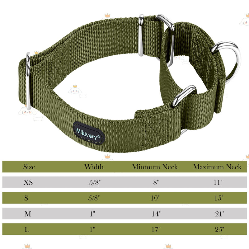 Mikivery Martingale Dog Collar Nylon Adjustable and Safety Training Colourful Comfortable Metal Buckle Pet Collars for Small Medium and Large Dogs(Military Green,M) Military Green M：14"-21" - PawsPlanet Australia