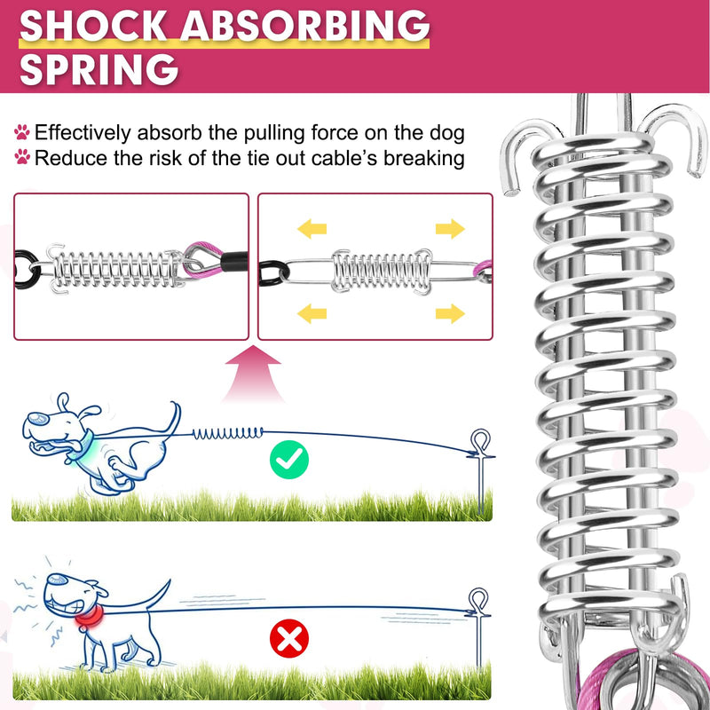 Snagle Paw Dog Lead Cable 20FT,Heavy Duty Outside Dog Leash Cable with Shock Absorbing Spring & Swivel Hook,Dog Tether for Yard,Dog Line for Small Large Dogs,Withstand 1000LBS Break Strength Pink Mauve - PawsPlanet Australia