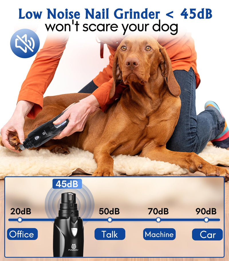 Dog Nail Grinder, 2-Speed and LED Light, Powerful Touch-Switch, Quiet and Low-Vibration Dog Nail Trimmers, and 3 Ports for Large Dogs, Medium, Small Dogs Cats Pets with Hard or Thick Nail - PawsPlanet Australia