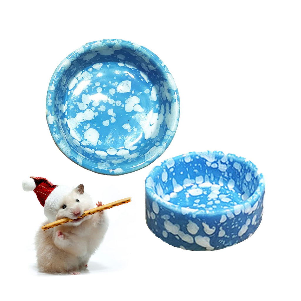 kathson 2 Pcs Hamster Food Bowl Guinea Pig Ceramic Water Bowl Small Animal Feeding Dish for Dwarf Hamster Gerbil Syrian Ferret Hedgehog Chinchilla Bunny (Blue)… Blue