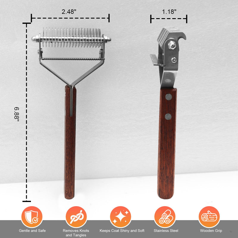 2 in 1 Horse Grooming Comb Mane Deshedding Tool Goats Cow Brush, Horse Brush Set with Leather Show Comb Holder,20 Stainless Blades and Wood Handle,Livestock,Pet - PawsPlanet Australia
