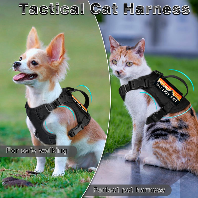 Tactical Cat Harness and Leash Set for Walking, Adjustable Escape Proof Pet Vest for Large Cat,Easy Control Breathable Cat Vest with Handle，Molle Patches (Black, L) black - PawsPlanet Australia