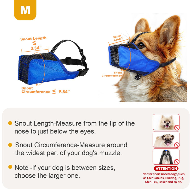 Mesh Dog Muzzle, Breathable Soft Dog Muzzle with Reflective Straps for Secure Fit, Prevents Biting, Chewing Scavenging- Adjustable for Small Medium Large Dogs,Blue,M Blue M(Snout Cir: 9.44) - PawsPlanet Australia