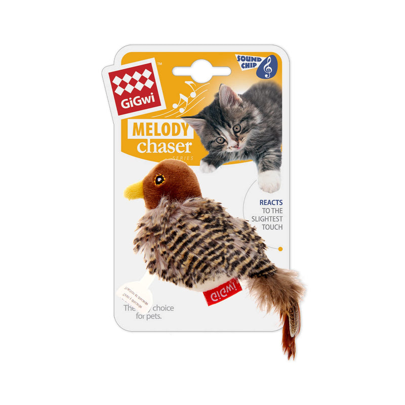 Gigwi Interactive Electronic Cat Toy (Not Flapping), Automatic Chirping Bird Cat Toy Squeaky with Feather Tail, Melody Chaser Toy Bird for Cats to Play Alone, Play and Squeak Kitten Toy for Boredom - PawsPlanet Australia