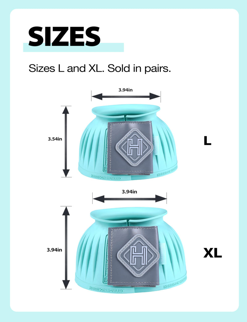 Harrison Howard Rubber Bell Boots Leather Touch-Close Overreach Boots Hoof Protection for Horses Sold in Pairs Turquoise L - PawsPlanet Australia
