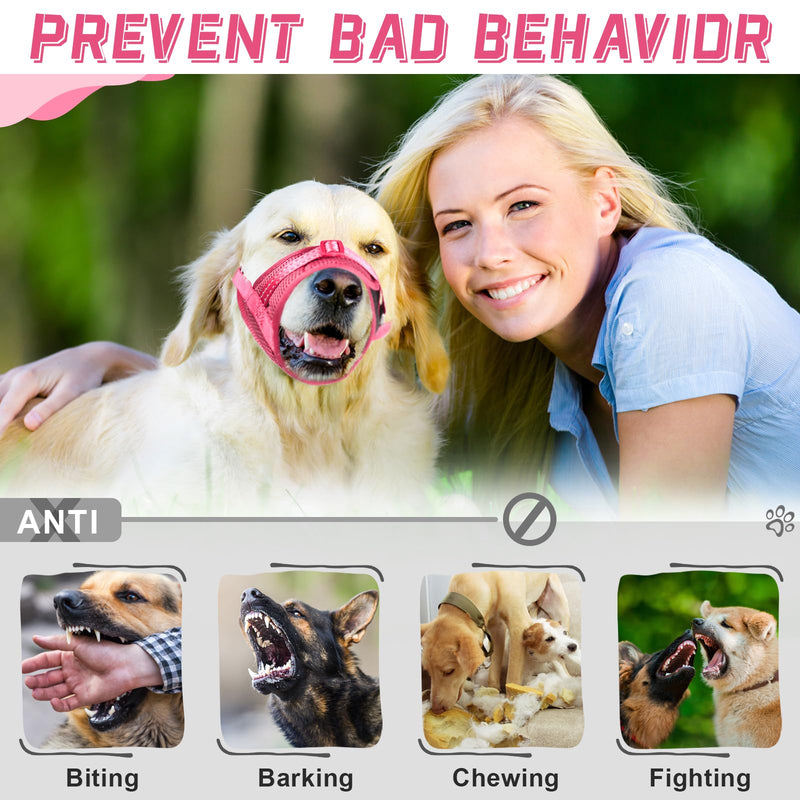 Dog Muzzle Soft Air Mesh Muzzle for Large Dogs, Adjustable Pet Muzzle for Small Medium Dogs to Drink Freely, Breathable Reflective Muzzle for Dogs to Prevent Biting Barking((Pink,L-7) - PawsPlanet Australia