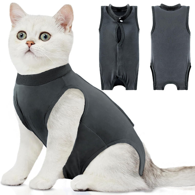 cat Recovery Suit Soft Cat Surgery Recovery Suit Female Cat Onesie for Cats After Surgery,Cone E-Collar Alternative Anti-Licking Protective Outfit Pet Surgical Recovery Pajama Suit Grey L