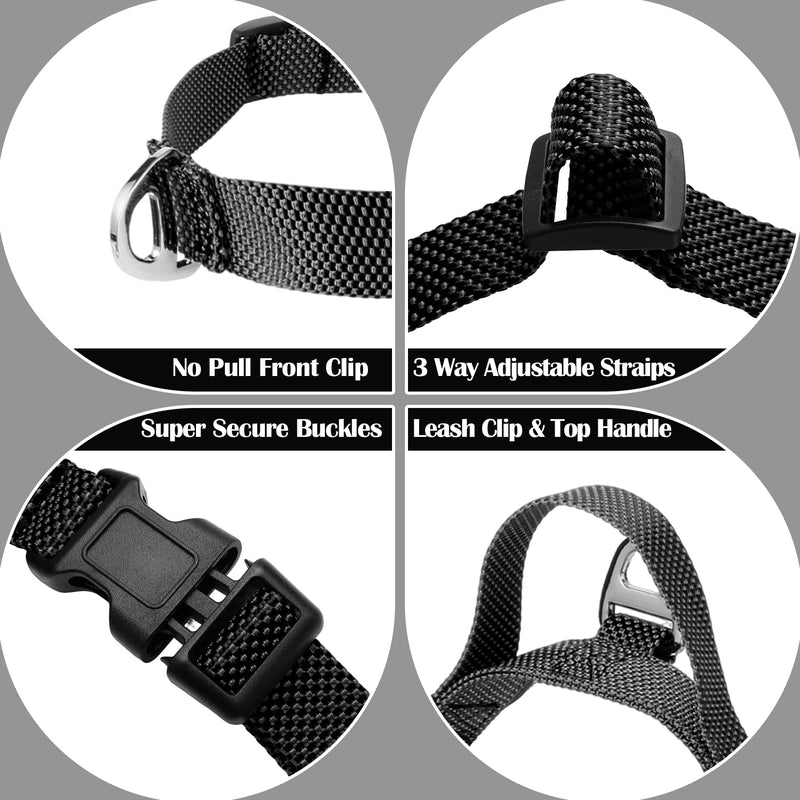 Annchwool No Pull Dog Harness with Front Clip and Easy Control Handle-Belly & Chest Adjustable Dog Harness and Leash Set for Medium Large Dogs-Heavy Duty Vest Harnesses Easy for Walking(Black,L) Black L - PawsPlanet Australia