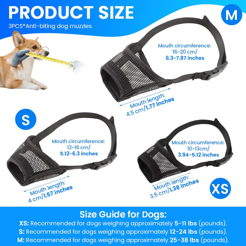 3pack Dog Muzzle Suits for Small Medium Large Dogs, Drinkable Breathable Mouth Guard, Adjustable Strap Soft Dog Muzzle to Prevent Biting Chewing, Air Mesh Muzzles for Scavenging Licking (XS+S+M) - PawsPlanet Australia