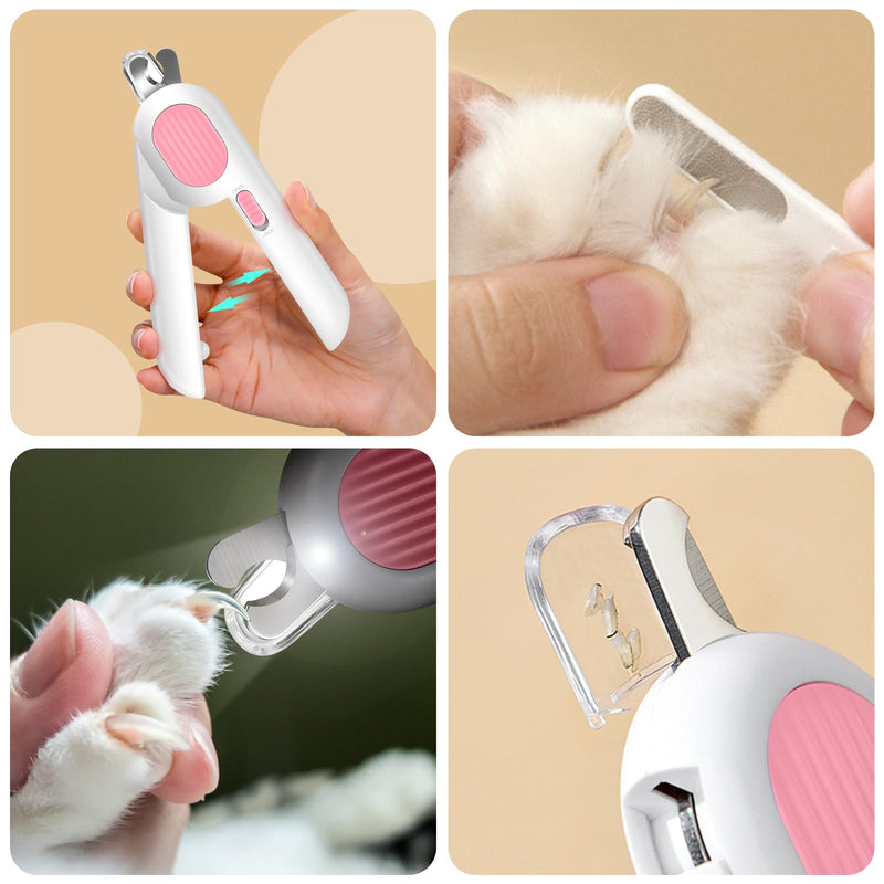 Odoland Cat Nail Clipper with LED Light and Nail File, Dog Claw Trimmer with Bright Light to Avoid Excessive Cutting - Pet Grooming Tool for Tiny Dog Cat Kitten Bunny Rabbit Pink - PawsPlanet Australia