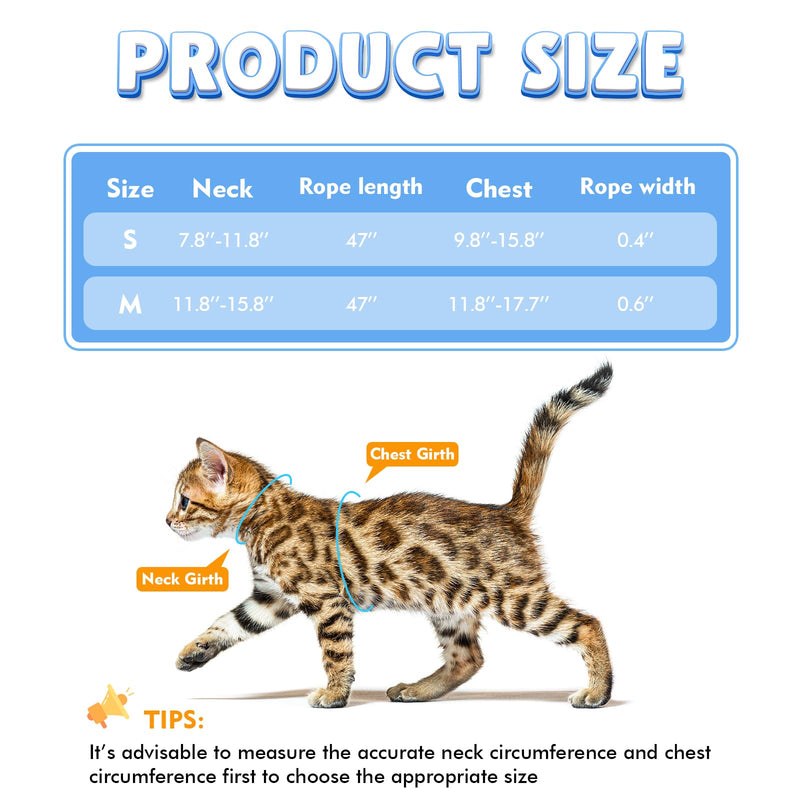 Cat Harness and Leash Set Cats Escape Proof Adjustable Kitten Harness Comfortable Soft Kitten Leash for Large Cats Easy to Wear Outdoor Walking Travel Colorful Bow Wing Gradient Blue (M) M - PawsPlanet Australia