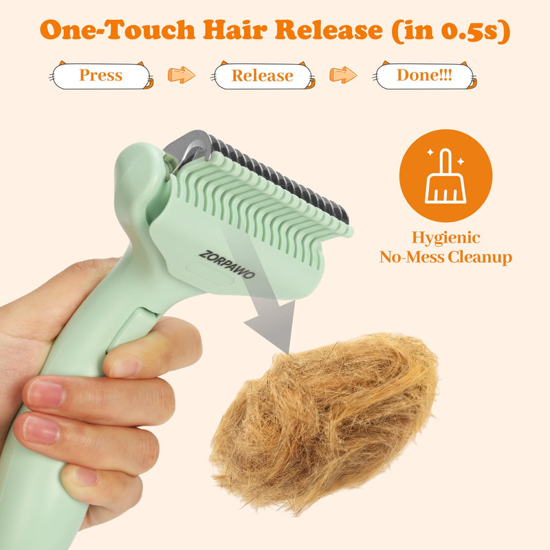 Dog Deshedding Brush & Dematting Comb for Cats - Removes Mats, Tangles & Loose Hair Painlessly, Professional Undercoat Rake for Long Haired Pets(Green) Green - PawsPlanet Australia