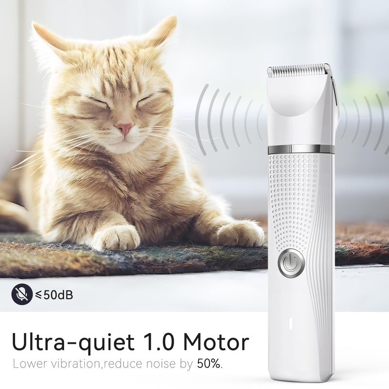 Cat Grooming Clippers Kit, Low Noise Cat Shaver for Matted Fur Claw - Paw Trimmer for Dogs with Stainless Steel Scissors Combs & USB-C Charging Cable Snow