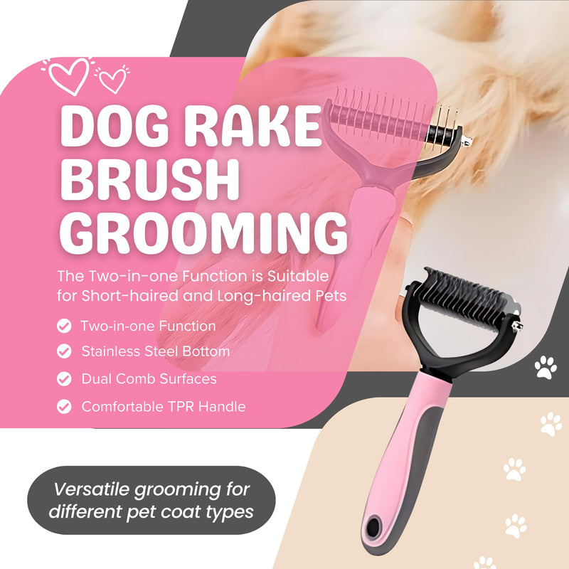 9Pcs Dog Grooming Kit - Self Cleaning Slicker Brush, Flea Comb, Nail Trimmer & Bath Brush - Pet Grooming Tools for Shedding, Trimming & Oral Care - For Dogs & Cats - Pink